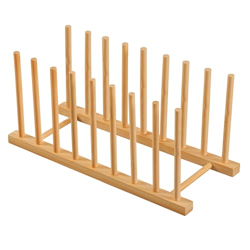 HBlife Heighten and Widen Bamboo Dish Drying Rack Plate Pot Lid Organizer - color: Rod 6inch High 8slots 1pcs
