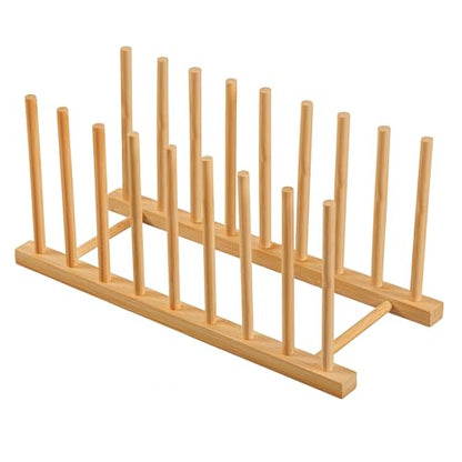 HBlife Heighten and Widen Bamboo Dish Drying Rack Plate Pot Lid Organizer - color: Rod 6inch High 8slots 1pcs