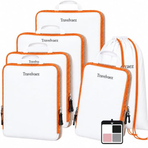 6 Set Large Compression Packing Cubes for travel. - color: White