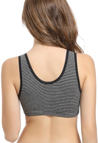 CAKYE 3 Pack Maternity Nursing Sleep Bra Breastfeeding Cotton Bralette - color: Black/Small White Black Stripe/Black Dark Gray Stripe, size: Medium
