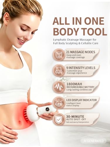 Lymphatic Drainage Massager & Anti Cellulite Massage Tool, Helps Reduce Stretch Marks & Cellulite, for Legs, Arms & Belly, Body Sculpting Machine with Light, Heat & Vibration-G08