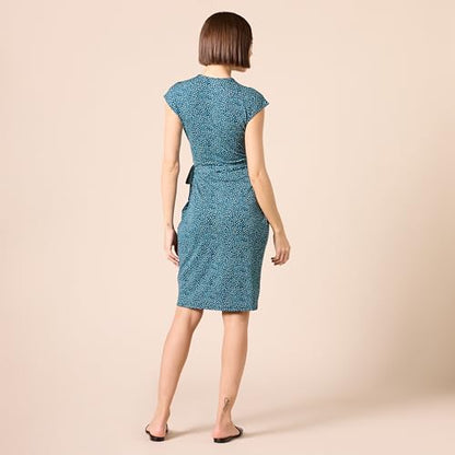 Amazon Essentials Women's Classic Cap Sleeve Wrap Dress with V Neck, Pleated Waist (Available in Plus Size) - color: Blue, Dots, size: Small
