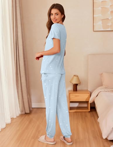 Ekouaer Pajamas for Womens Set Soft 2 Piece Loungewear with Jogger Pants - color: Blue Star, size: Large