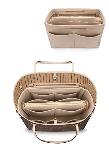LEXSION Felt Purse Organizer Insert, Tote Bag Shaper Dividers with 5 Sizes - color: Beige, size: Slender Medium