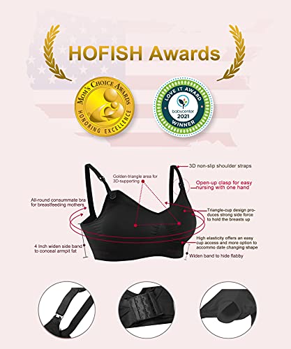 HOFISH 3PACK Full Bust Seamless Nursing Maternity Bras Bralette S-XXL with Extra Bra Extenders & Clips - color: 3pack: Black, size: X-Large