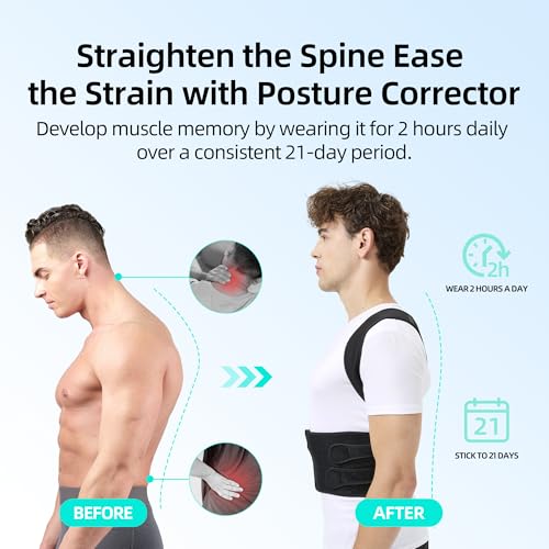 Posture Corrector for Women and Men Upper Pain Relief, Black, M - size: Medium (Waist 25"-32")