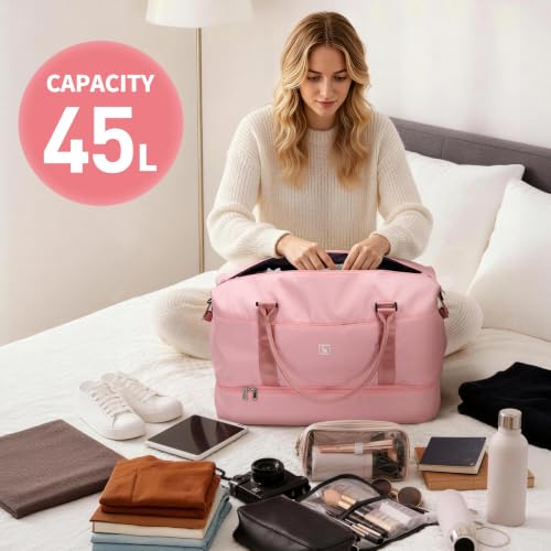 OIWAS Weekender Bags for Women, Travel Duffel Bag with Shoe Compartment - color: Pink B