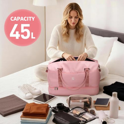 OIWAS Weekender Bags for Women, Travel Duffel Bag with Shoe Compartment - color: Pink B