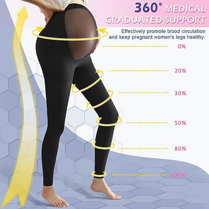 beister Maternity Compression Tights, 20-30 mmHg Footless High-Waist - color: Black, size: Medium