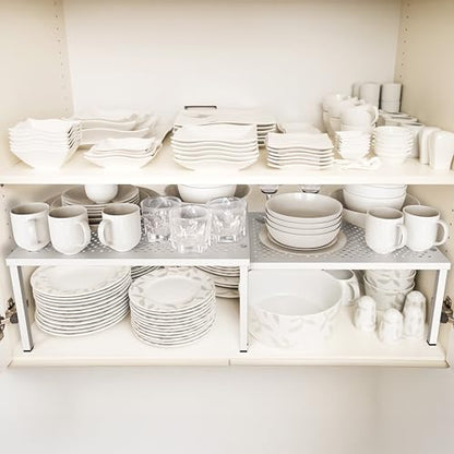 Simple Houseware Expandable Stackable Kitchen Counter Shelf Organizer, White, Metal Top, 11.25"L x 7.9"W x 5.4"H - color: White