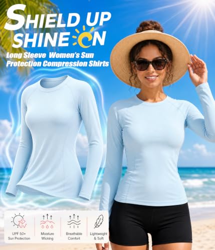 Women Long Sleeve Compression Shirts Underscrubs Workout Athletic Tops - color: Pink/Light Blue/Light Gray/White, size: X-Large