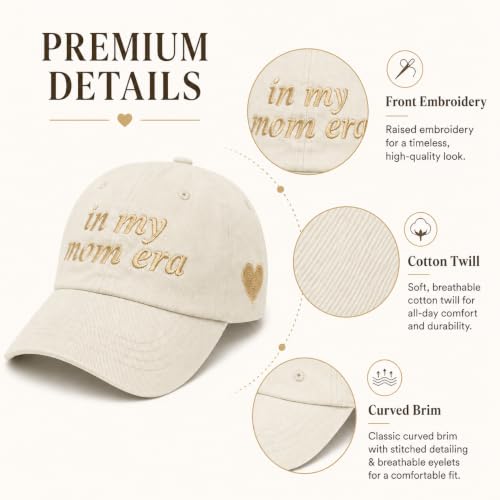 in My Mom Era Hat for Women, Mama Baseball Cap, New Mother Gift - color: Beige