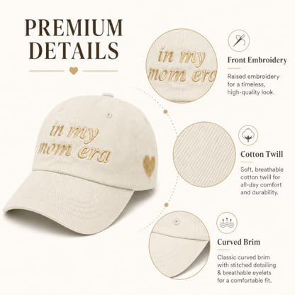 in My Mom Era Hat for Women, Mama Baseball Cap, New Mother Gift - color: Beige