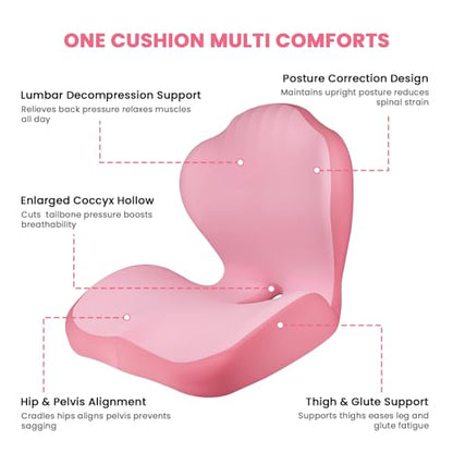 Ergonomic Seat Cushion for Office Chairs Lumbar Support Pillow, Pink - color: Pink