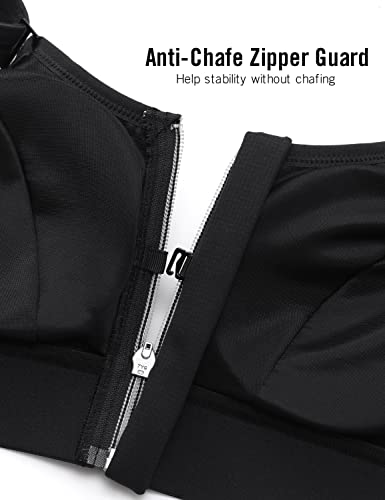 SYROKAN Zip Front Velcro Straps Sports Bra Plus Size - color: Black, size: 34D