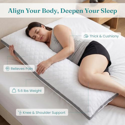Oubonun Full Body Pillow for Side Sleeper, Adjustable Firm Long Bed Pillow - color: White-gray Side