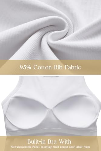 OUGES Women's Cotton Maternity Tank Tops with Built in Bras Sleeveless Crewneck Ribbed Knit Pregnancy Clothes 2026 - color: White, size: Medium