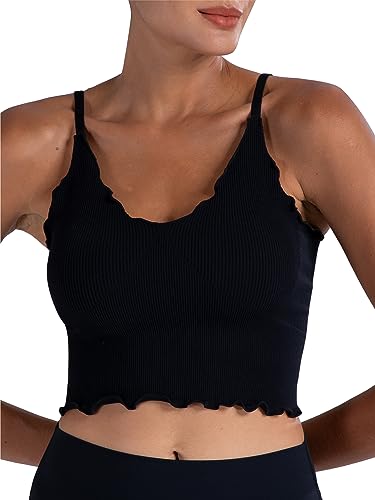 Sunzel 2 Pack Women's V Neck Ribbed Camisole Tank Tops with Ruffle Trim - color: Black & White, size: Large-X-Large