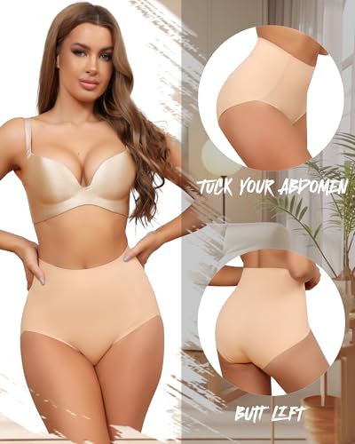 LEVAO Women's Tummy Control Underwear High Waisted Seamless Panties 4 Pack - color: Nude*4, size: Medium