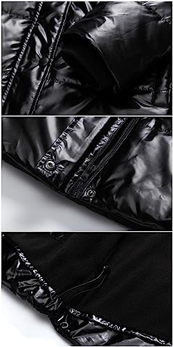 CREATMO US Women's Plus Size Warm Puffer Jacket Waterproof Fleece Lined Winter Coat with Removable Hood - color: Shiny Black, size: 6X