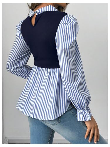 WDIRARA Women's Maternity Striped Button Down Shirts Long Sleeve Collared Blouse 2 in 1 Nursing Top - color: Blue and White, size: Small