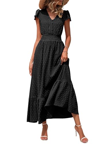 CzzzyL Women Nursing Dresses Cap Short Sleeve V Neck Swiss Dot with Pockets - color: S-black, size: Small