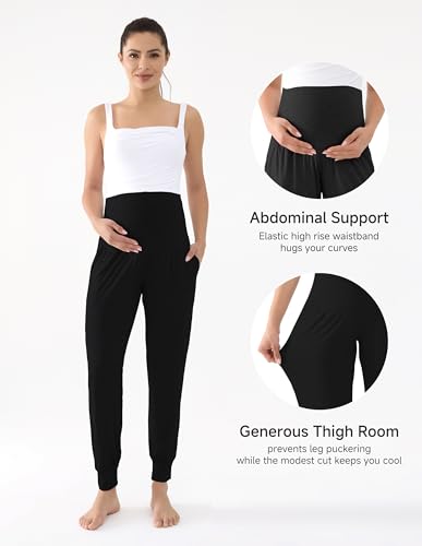 Viscose for Bamboo Maternity Loose Lounge Jogger Pants - color: Black, size: Large