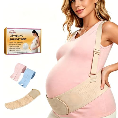 Maternity Support Belt Mesh Shoulder Straps Pregnancy Back Pelvic Relief(Beige,Medium) - color: Beige, size: Medium