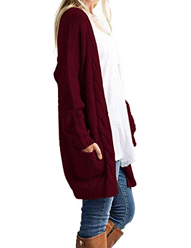 GRECERELLE Womens Fall Winter Long Sleeve Cardigans Sweater with Pockets - color: 03 Wine Red, size: Small