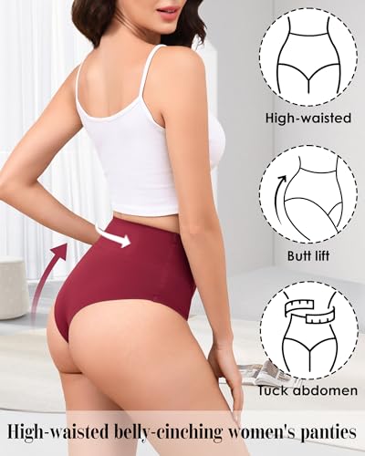 LEVAO 4-Pack Women Tummy Control Thong High Waist Seamless Underwear S-XXL - color: Black,nude,wine Red,coffee, size: Large
