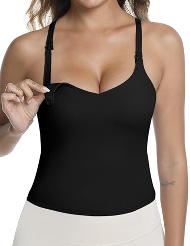 Nursing Tank Tops for Breastfeeding - color: Black, size: Small