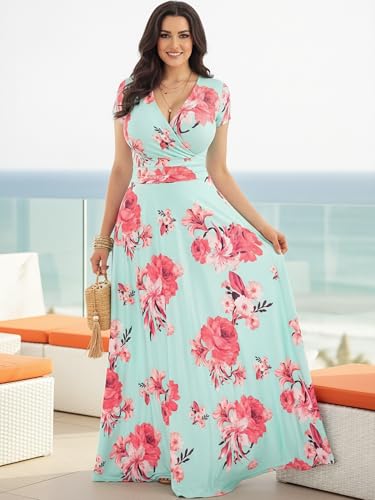 KOH KOH Womens Long Modest Floor Length Flowing Summer Print Maxi Dress - color: Light Green & Pink, size: Medium