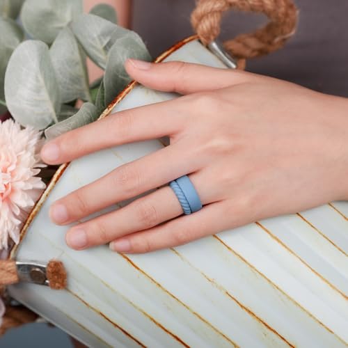 Egnaro Women's Stackable Silicone Rings, 2.5/5.5mm Wide 1.8/2mm Thick Bands - color: SETE4-Cream Beige, Cloudy Blue, Arctic Ice, Blue