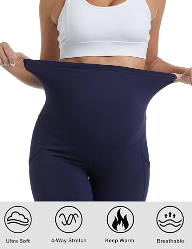 Women's Fleece Lined Maternity Leggings - color: Navy Blue, size: Medium