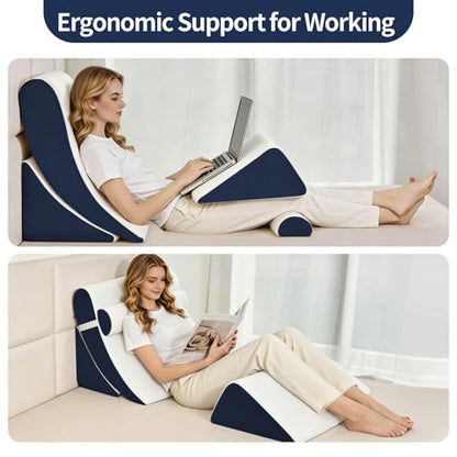 Wedge Pillow Set for After Surgery,White/Navy,4PCS-22 - color: White/Navy, size: 4PCS-22''