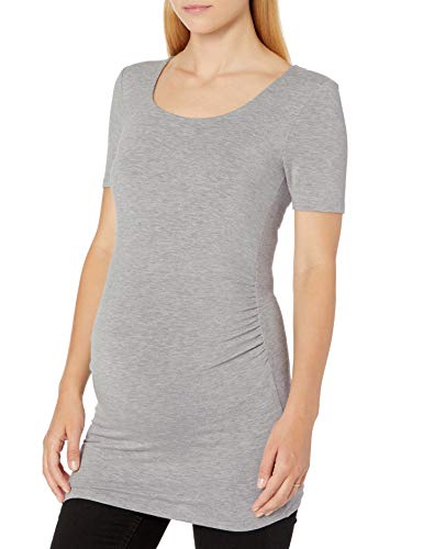 Amazon Essentials Women's Maternity Short-Sleeve Rouched Scoopneck T-Shirt, Pack of 2 - color: Light Grey Heather/White, size: XX-Large
