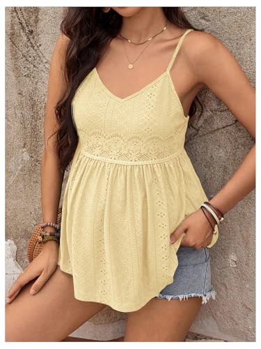MakeMeChic Women's Maternity Cami Top Lace Ruffle Pregnancy Tank Tops - color: Yellow, size: Small