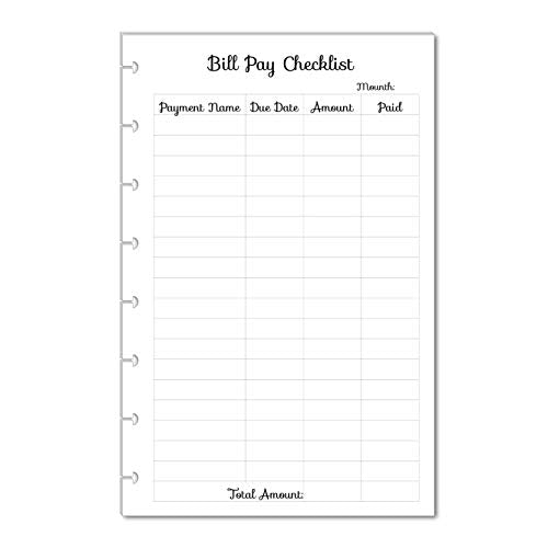 Bill Pay Checklist for Half Letter Size Discbound Planners, Fits with Circa Junior, Arc by Staples, TUL Junior, HALF Letter Size (5.5'' x 8.5’'), (Planner sold separately), Budget Planner