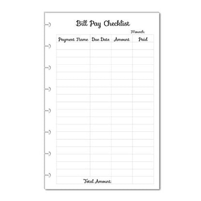 Bill Pay Checklist for Half Letter Size Discbound Planners, Fits with Circa Junior, Arc by Staples, TUL Junior, HALF Letter Size (5.5'' x 8.5’'), (Planner sold separately), Budget Planner