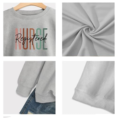 Registered Nurse Sweatshirt Women RN Nurse Life Crewneck Pullover - color: Grey, size: Large