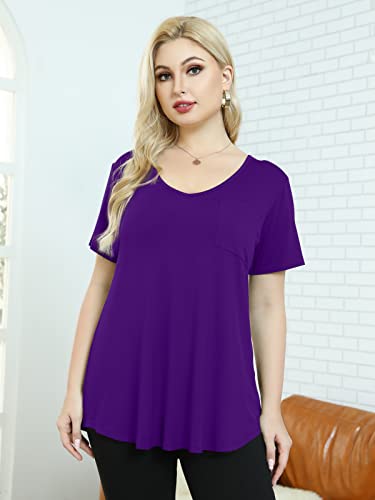 BELAROI Women Plus Size Tops V-Neck Tunics Shirts - color: Deep Purple, size: Medium