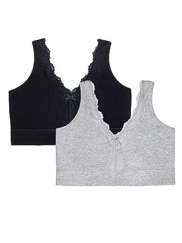 Fruit of The Loom Women's 2-Pack Full Coverage Wireless Cotton Bra - Soft & Everyday Comfort - color: Grey Heather/Black Hue, size: Medium