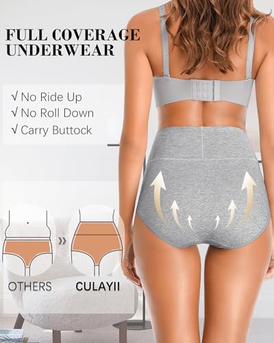 CULAYII Tummy Control Underwear for Women High Waisted Panties Full Coverage Cotton Postpartum Briefs Stretch Ladies Undies - color: Multicoloured D - 5 Pack, size: Medium