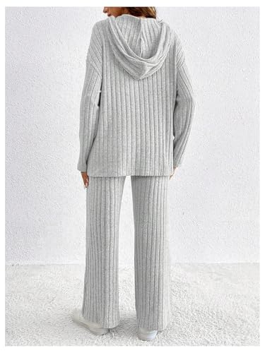 MakeMeChic Women's Maternity 2 Piece Sets Ribbed Knit Hoodie Pants Outfits - color: Grey, size: Small