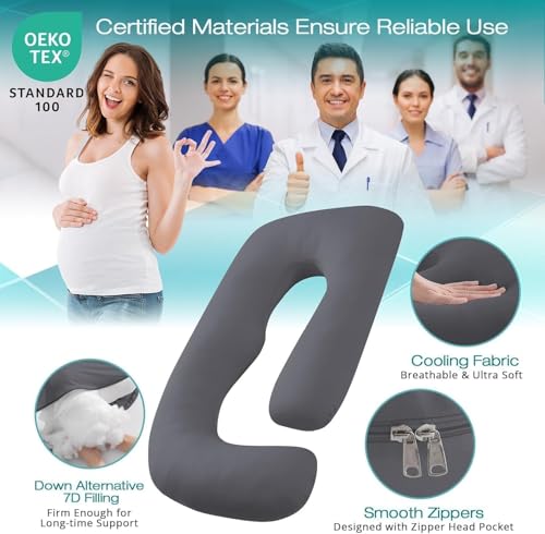 Cooling Pregnancy Pillows for Sleeping, 65'' Full Body Pillow, Dark Grey - color: Dark Grey, size: 65 Inch
