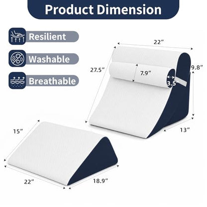 Wedge Pillow Set for After Surgery,White/Navy,4PCS-22 - color: White/Navy, size: 4PCS-22''