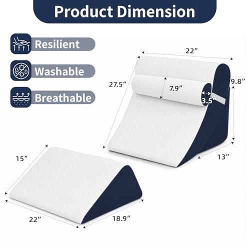 Wedge Pillow Set for After Surgery,White/Navy,4PCS-22 - color: White/Navy, size: 4PCS-22''