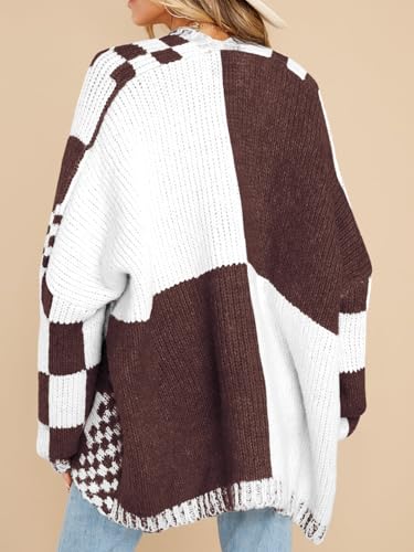 Saodimallsu Womens Checkered Cardigan Sweater - color: Brown, size: Medium
