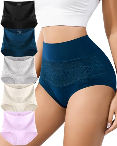 Tummy Control Underwear Womens High Waisted Tagless Postpartum Panties Soft Full Coverage Boyshorts Briefs 5 Pack - color: Multicolor A-5pack, size: XX-Large