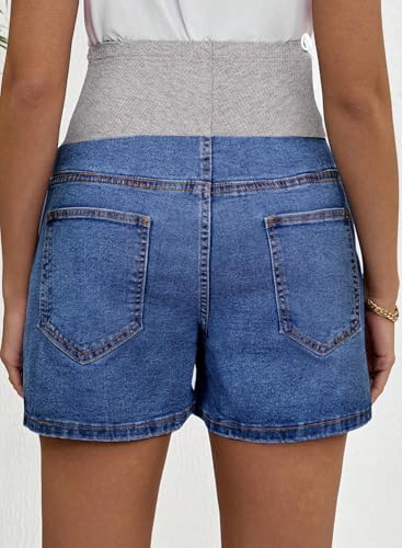 BLENCOT Maternity Jeans Over The Belly Pregnancy Clothes with Pockets - color: Beau Blue, size: Medium